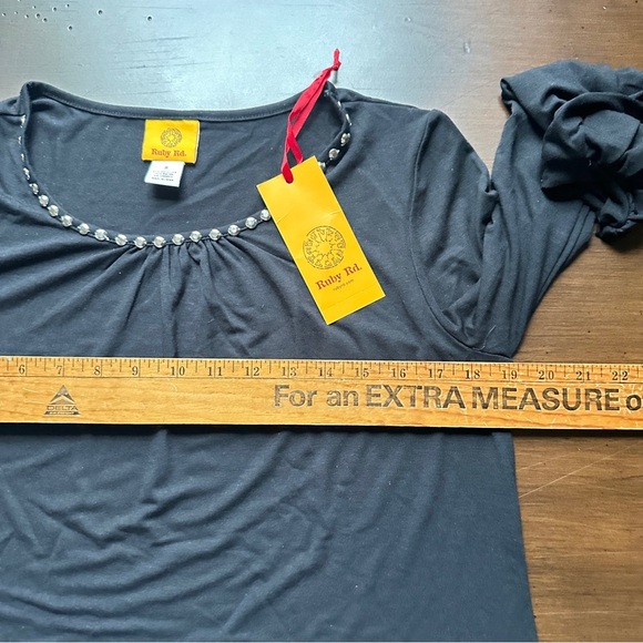 Ruby Rd. Velvet Crush Black Long Sleeve Top Small Embellished Neckline Blouse

⸻ - Picture 8 of 9